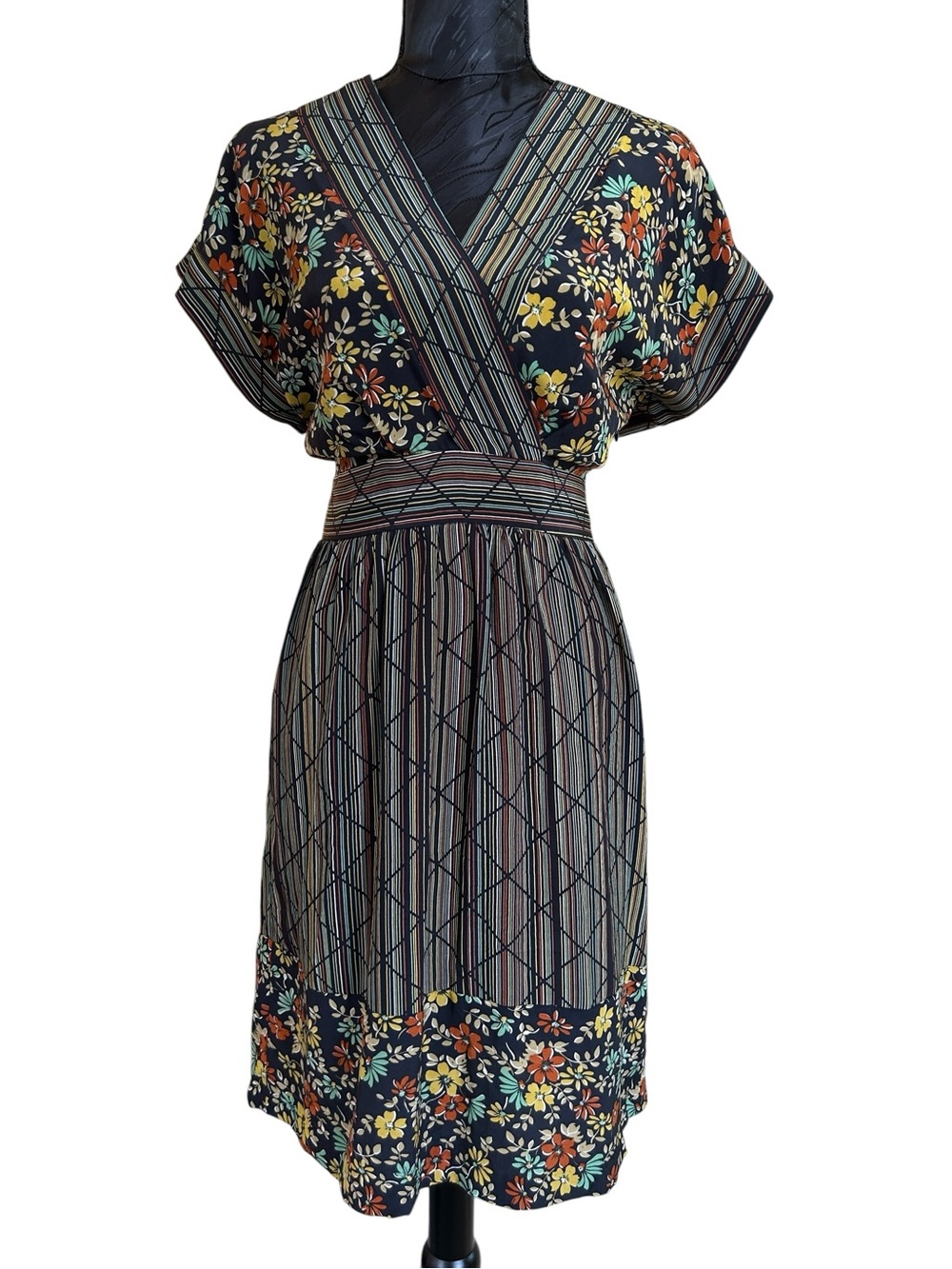 Y2K Vintage Silk Dress - Global Print Fusion- Bohemian Resort-  GardenParty -  4
